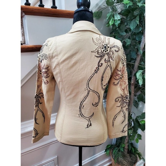 VTG Vanity Petite Tan Cotton Long Sleeve Single Breasted Buttons Front Blazer PP - Picture 7 of 12